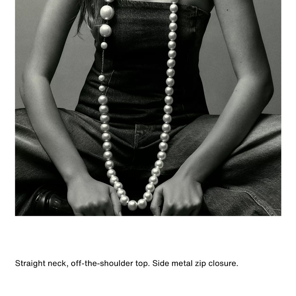 Zara NWT two tone denim medium blue dark navy blue bandeau strapless tube top - Picture 6 of 9